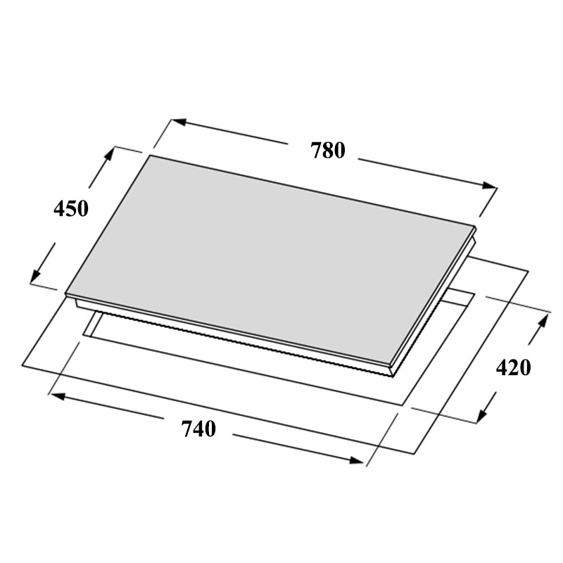 Kích thước lắp đặt Bếp điện từ ba Canzy CZ 032T