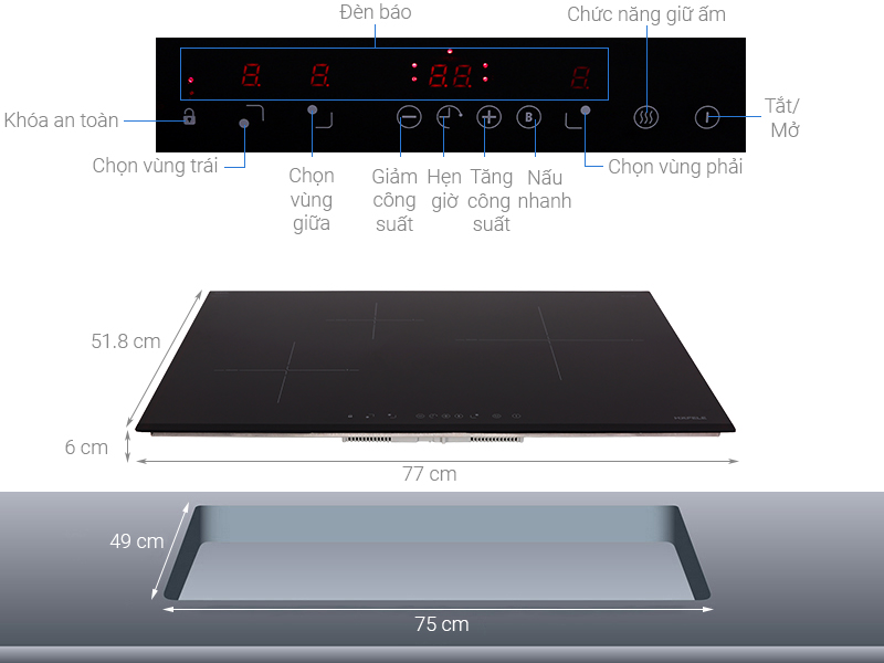 Bếp từ 3 vùng nấu lắp âm Hafele HC-IS773EA (535.02.242)