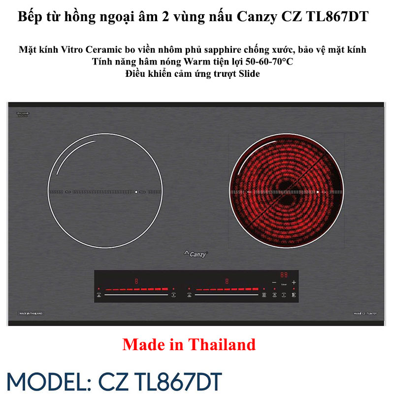 Bếp từ hồng ngoại âm 2 vùng nấu Canzy CZ TL867DT