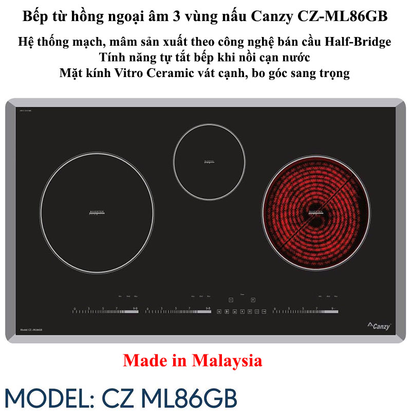 Bếp từ hồng ngoại âm 3 vùng nấu Canzy CZ-ML86GB
