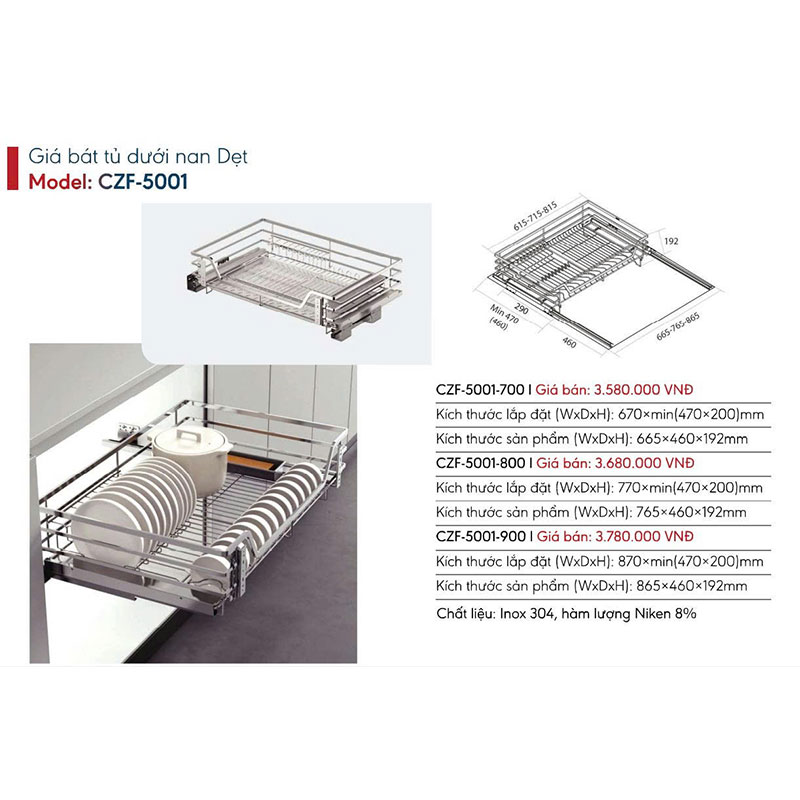 Giá bát tủ dưới nan Dẹt Canzy CZF-5001
