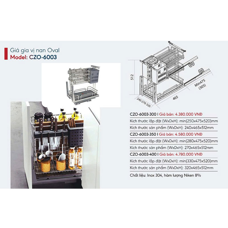 Giá gia vị nan Oval Canzy CZO-6003