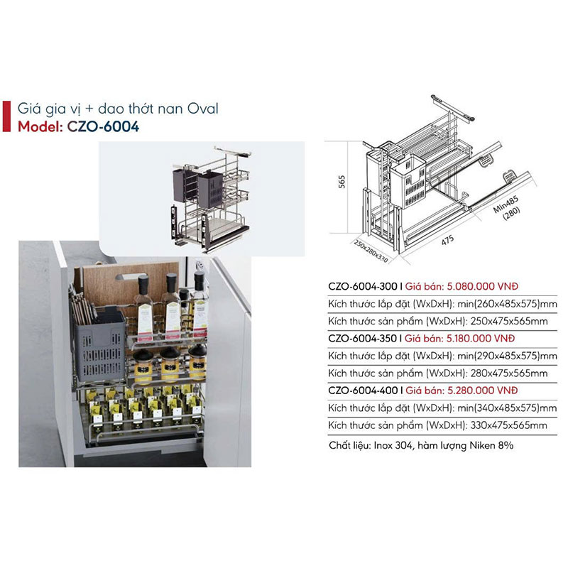 Giá gia vị và dao thớt nan Oval Canzy CZO-6004