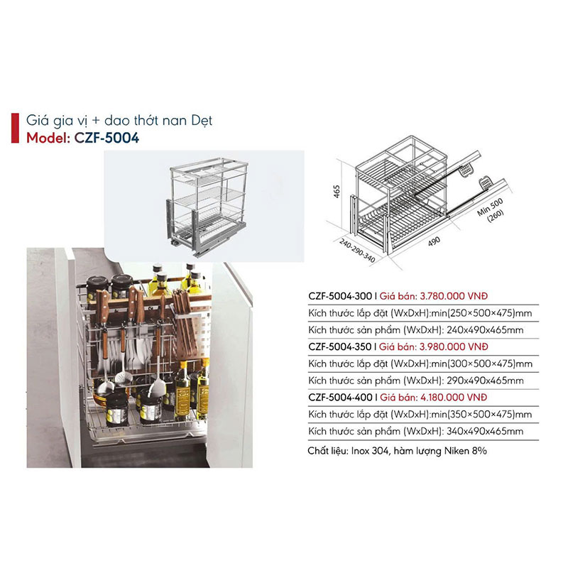 Giá gia vị và dao thớt nan dẹt Canzy CZF-5004