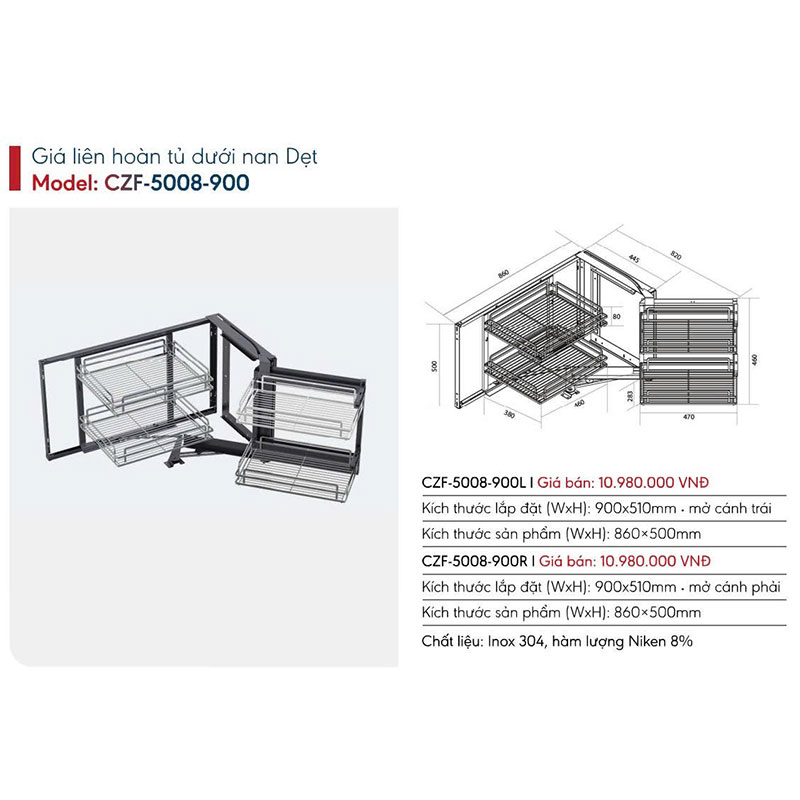 Giá liên hoàn tủ dưới nan Dẹt Canzy CZF-5008-900