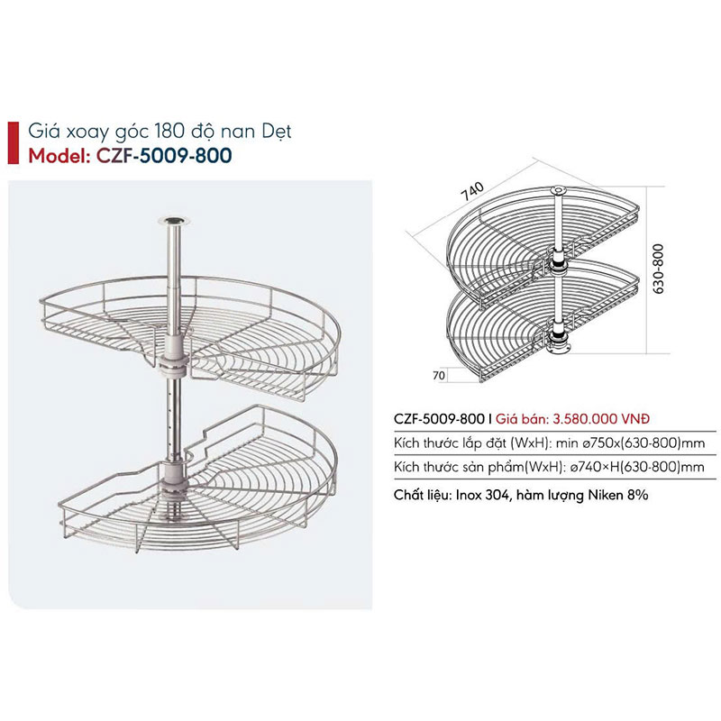 Giá xoay góc 180 độ nan Dẹt Canzy CZF-5009-800