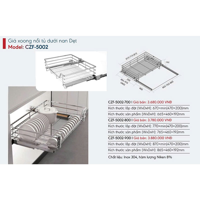 Giá xoong nồi tủ dưới nan dẹt Canzy CZF-5002