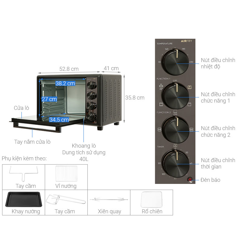Lò nướng kết hợp chiên không dầu Electrolux EOT4022XFG