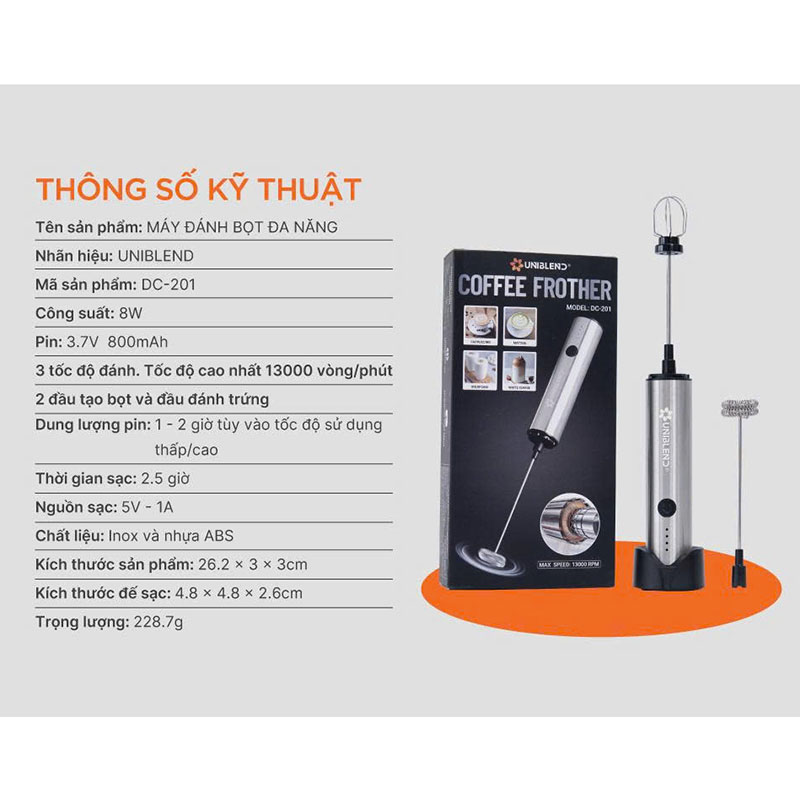 THÔNG SỐ Máy đánh bọt đa năng Uniblend DC-201