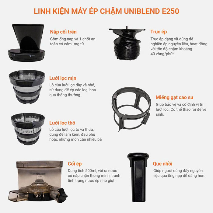 Chi tiết Máy ép chậm Uniblend UBE-250