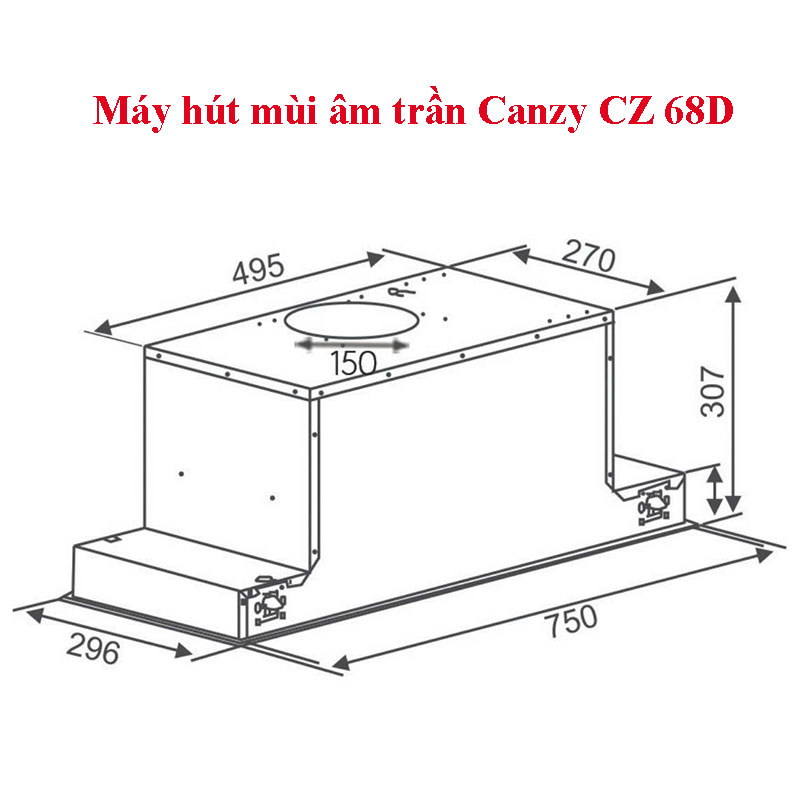 Kích thước lắp đặt Máy hút mùi âm trần Canzy CZ 68D