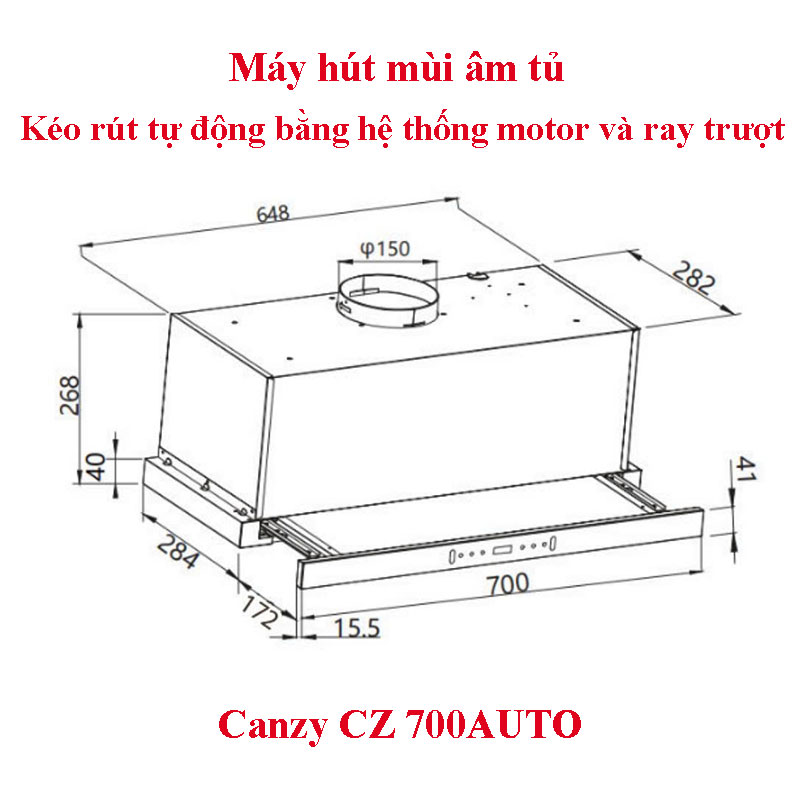 Kích thước lắp đặt Máy hút mùi âm tủ Canzy CZ 700AUTO