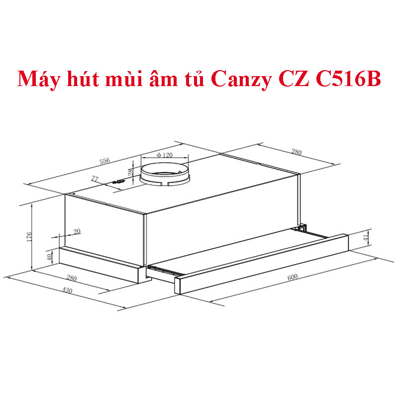 Kích thước lắp đặt Máy hút mùi âm tủ Canzy CZ C516B