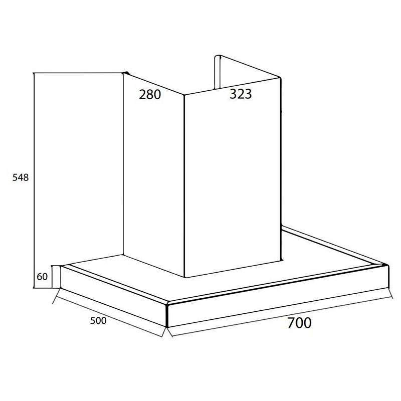 Kích thước lắp đặt Máy hút mùi chữ T Canzy CZ PRO 333SG