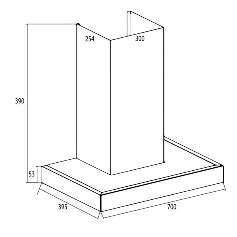 Kích thước lắp đặt Máy hút mùi chữ T Canzy CZ PRO 333SG NEW