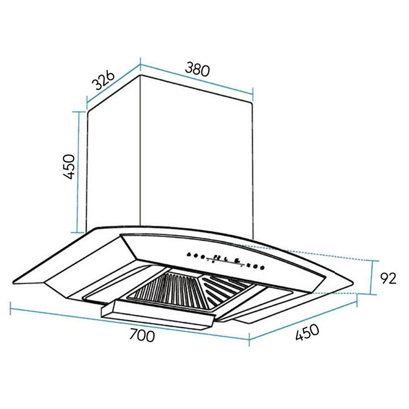 Kích thước lắp đặt Máy hút mùi kính cong Canzy CZ 70C66