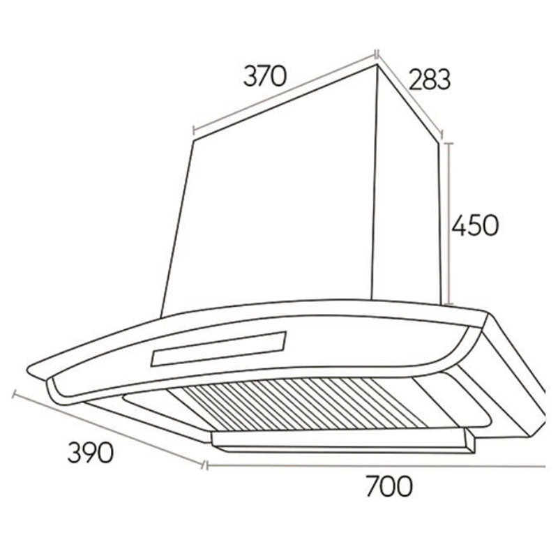 Kích thước lắp đặt Máy hút mùi kính cong Canzy CZ ML9-70DC