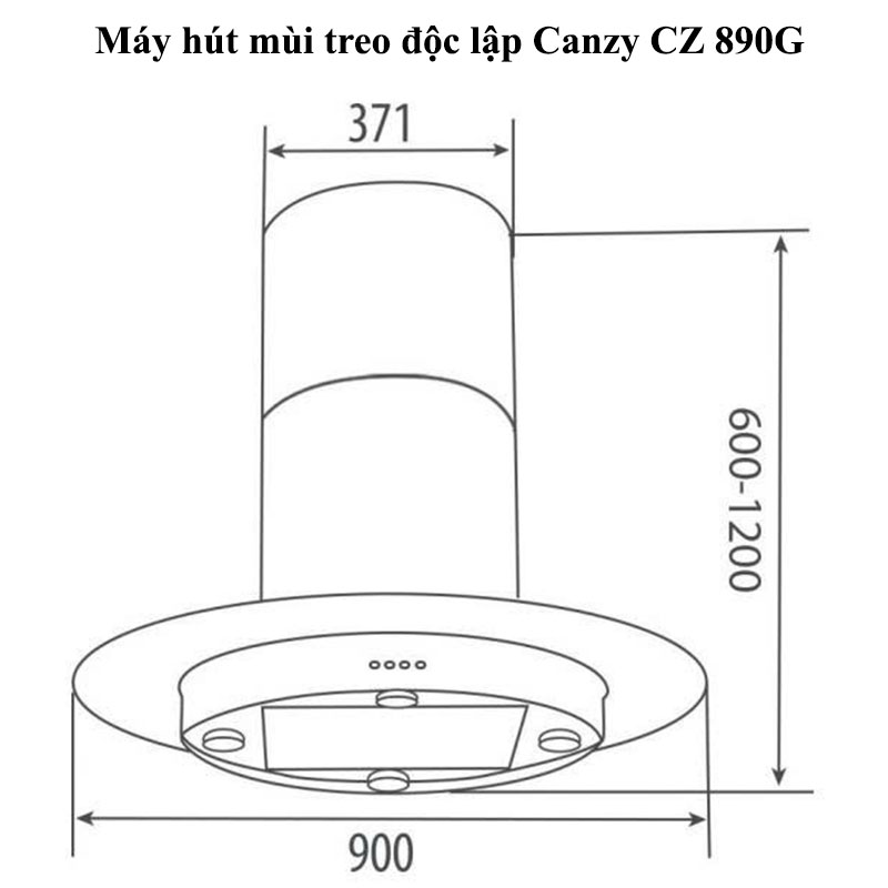 Kích thước lắp đặt Máy hút mùi treo độc lập Canzy CZ 890G