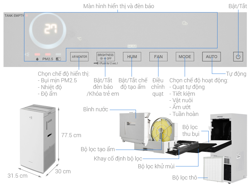 Máy lọc không khí và tạo ẩm Daikin MCK70ZVM7