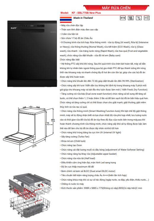 Máy rửa chén Kaff KF-SBL775B New Plus