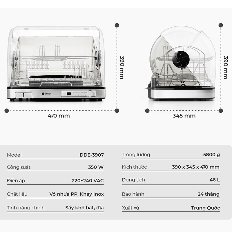 Máy sấy bát Elmich DDE-3907