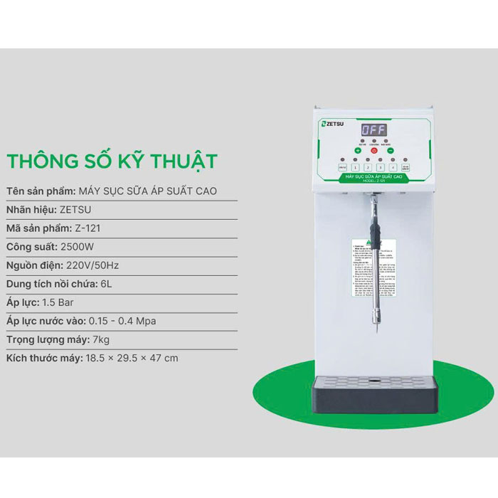 Máy sục sữa áp suất cao Zetsu ZT-121