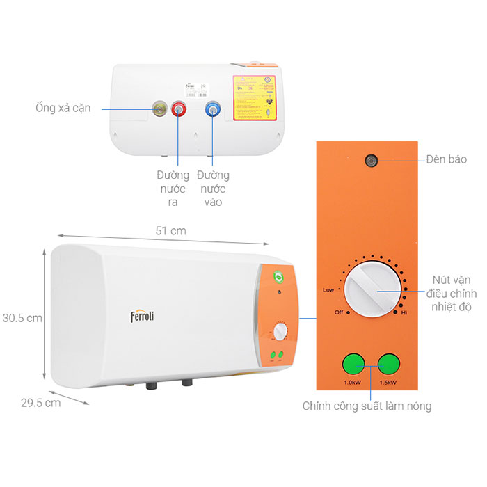 Máy tắm nước nóng gián tiếp Ferroli VERDI-TE 15L