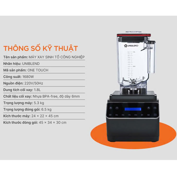 Máy xay sinh tố công nghiệp Uniblend UBS One Touch 1680W