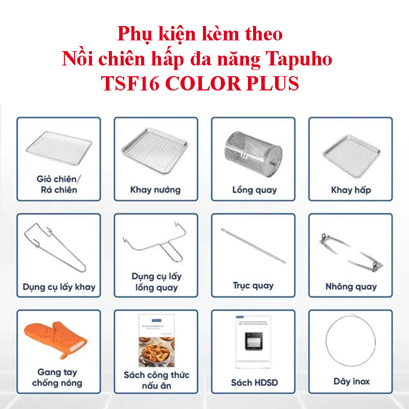 Phụ kiện Nồi chiên hấp đa năng Tapuho TSF16 COLOR PLUS
