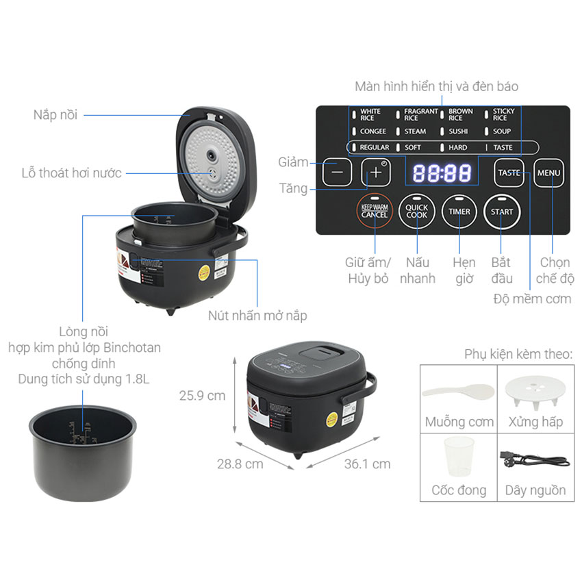 Nồi cơm điện tử 1.8 lít Toshiba RC-18DR4TVN(H)