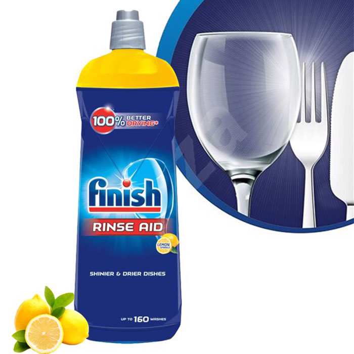 Nước làm bóng và khô chén, đĩa Finish Dishwasher Rinse Aid Shinier & Drier Dishes Lemon Sparkle 800ml QT004996