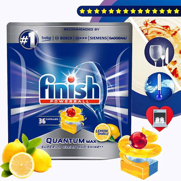 Túi 36 viên rửa chén Finish Quantum Max Dishwasher Tablets Lemon Sparkle QT09446