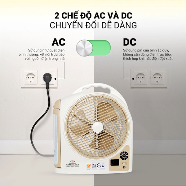 Quạt sạc tích điện 1 bình AC&DC 10 inch Honjianda FL223