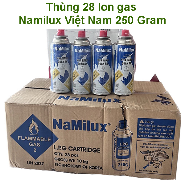 Thùng 28 lon gas Namilux Việt Nam 250 Gram