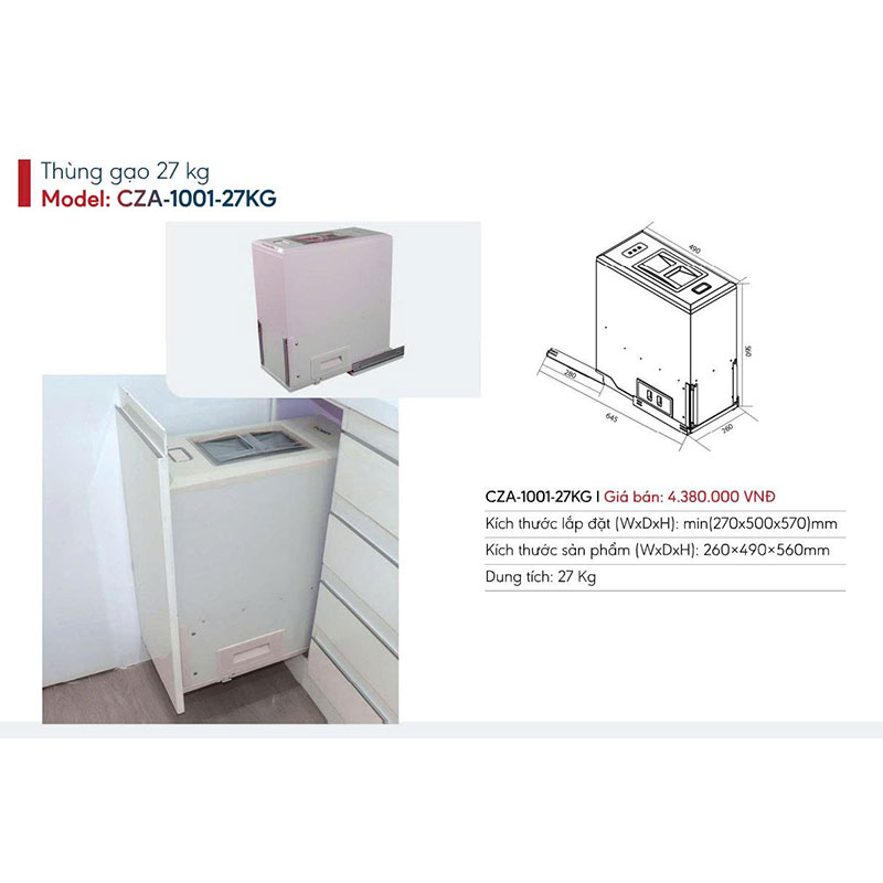 Thùng gạo 27 kg Canzy CZA-1001-27KG