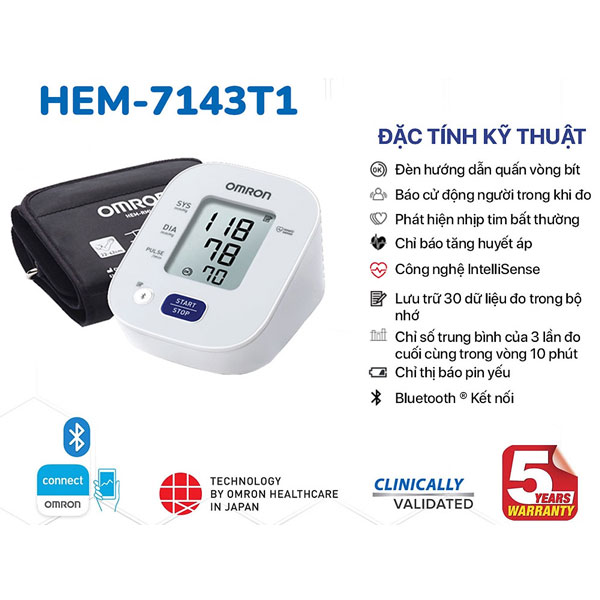 Máy đo huyết áp tự động Bluetooth Omron HEM-7143T1