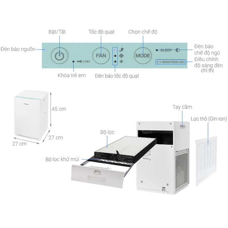 Máy lọc không khí Daikin MCQ30ZVM7-G 25W