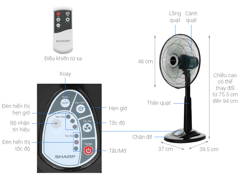 Quạt lửng Sharp có điều khiển PJ-L40RV-DG