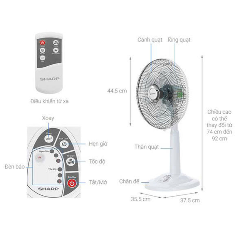 Quạt lửng Sharp có điều khiển PJ-L40RV-WH