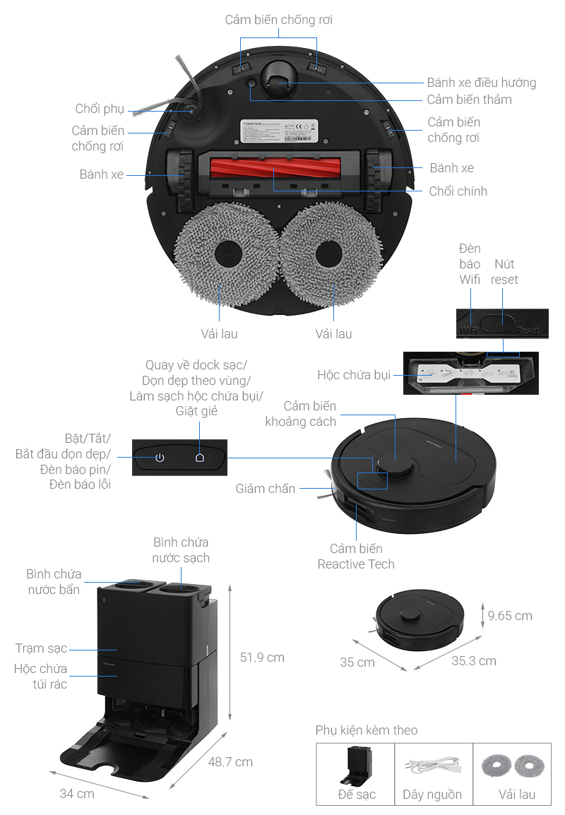 Robot hút bụi lau nhà Roborock QR 798 Màu đen