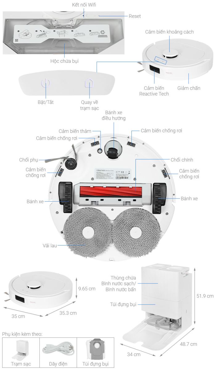 Robot hút bụi lau nhà Roborock QR 798 Màu trắng