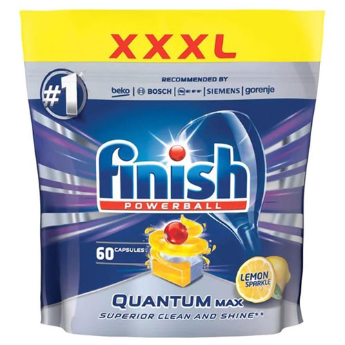 Túi 60 viên rửa chén Finish Quantum Max Dishwasher Tablets Lemon Sparkle QT025460 - hương chanh