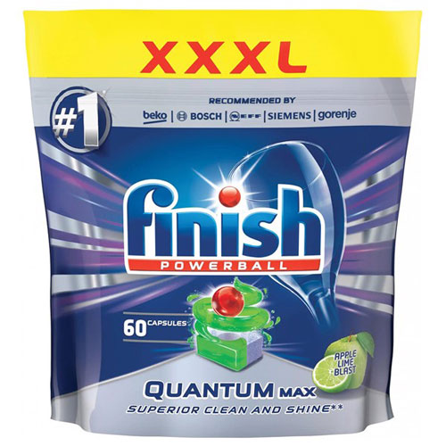Túi 60 viên rửa chén Finish Quantum Max Dishwasher Tablets Apple Lime Blast QT025461 - hương chanh, táo